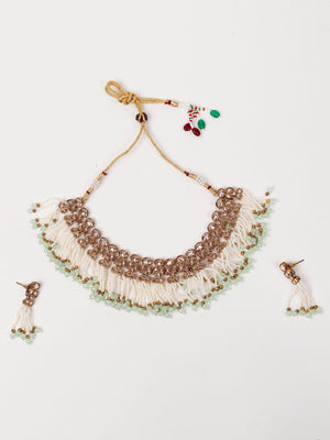 Floral kundan pearl choker with earrings - Rajwada