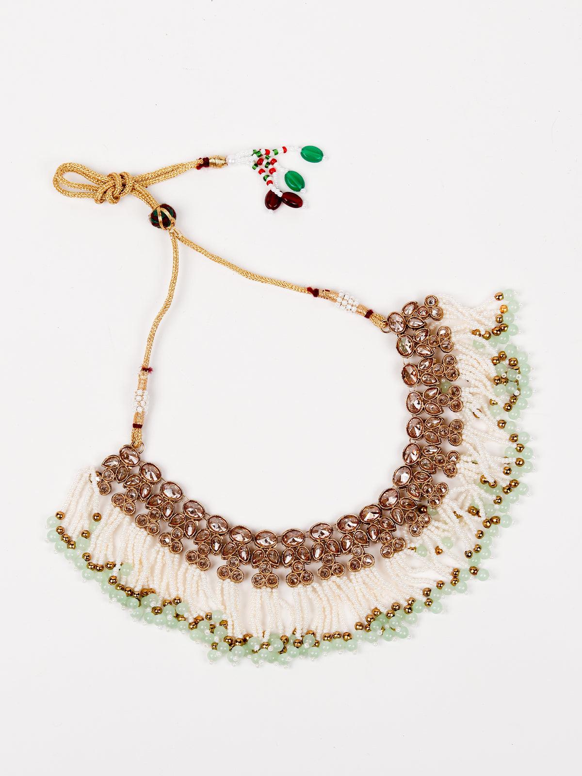 Floral kundan pearl choker with earrings - Rajwada