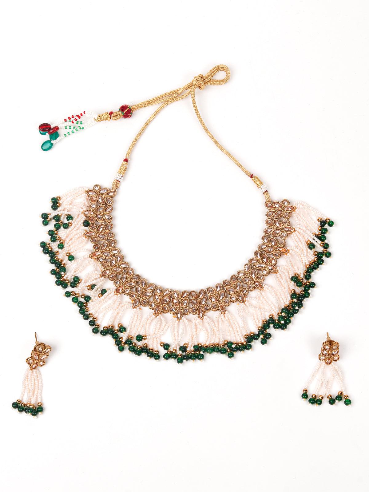 Floral kundan pearl choker with earrings - Rajwada