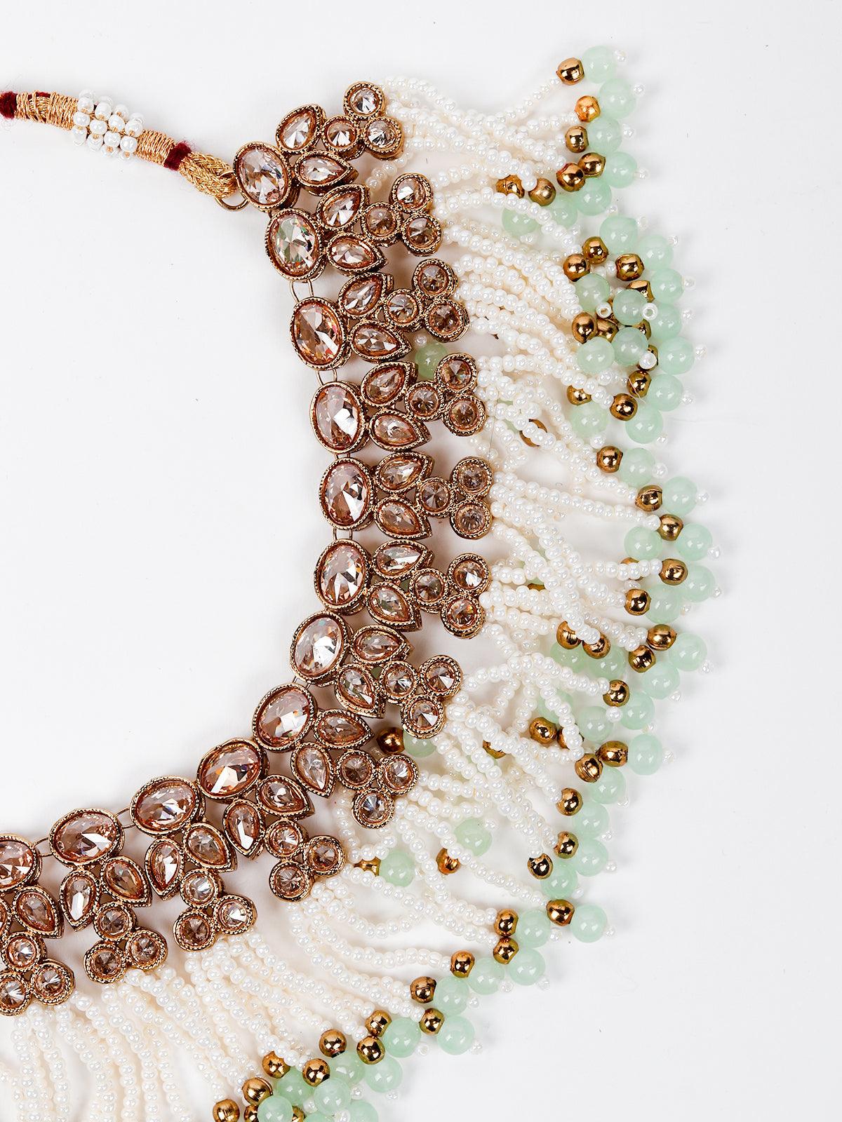 Floral kundan pearl choker with earrings - Rajwada