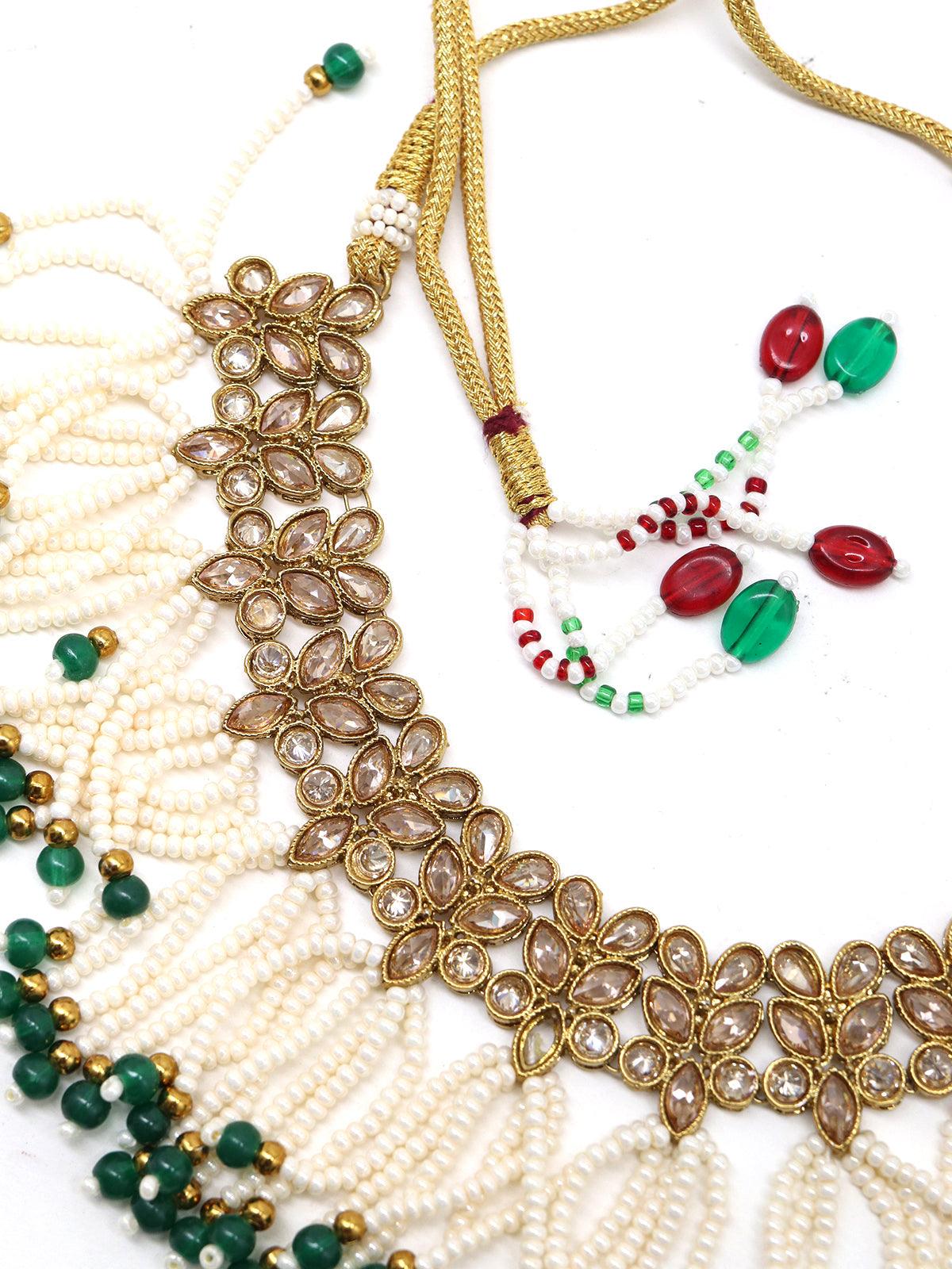 Floral kundan pearl choker with earrings - Rajwada