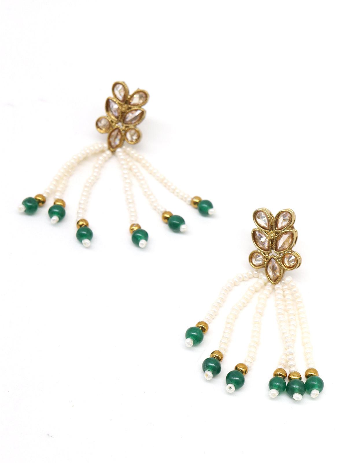 Floral kundan pearl choker with earrings - Rajwada