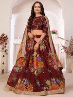 Floral Maroon Georgette Lehenga Choli Set - Rajwada