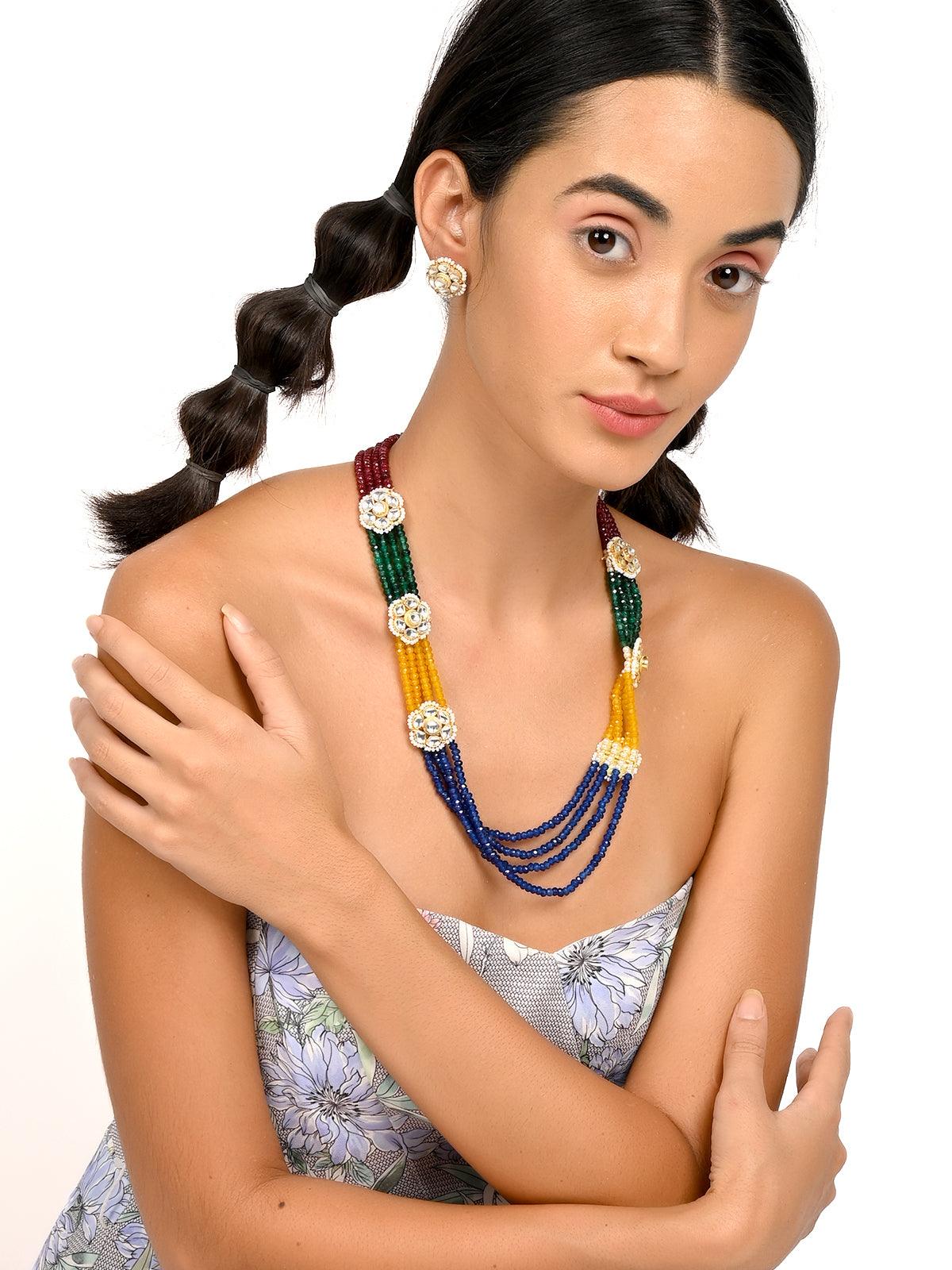 Floral multicoloured embellished necklace set for women - Rajwada