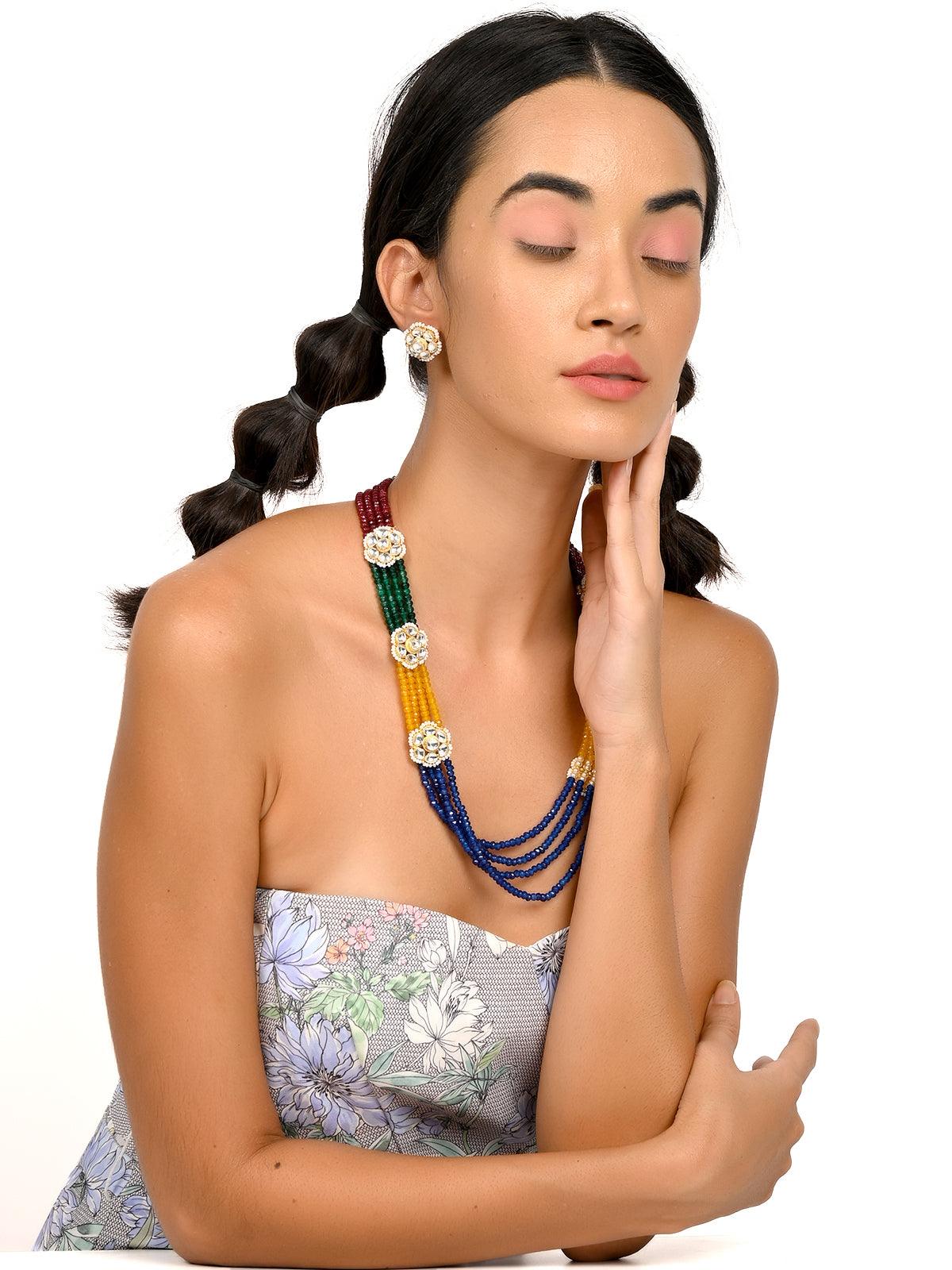 Floral multicoloured embellished necklace set for women - Rajwada