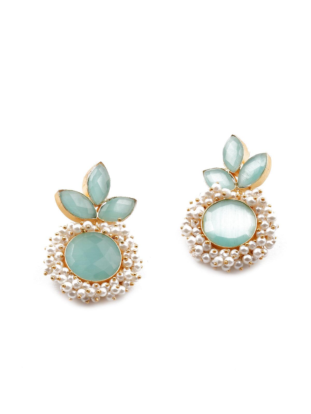 Floral stunning light blue statement earrings - Rajwada