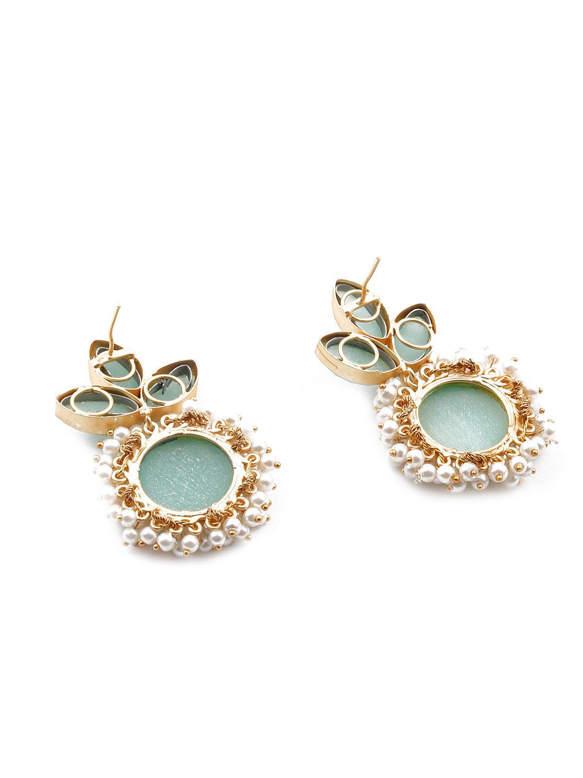 Floral stunning light blue statement earrings - Rajwada