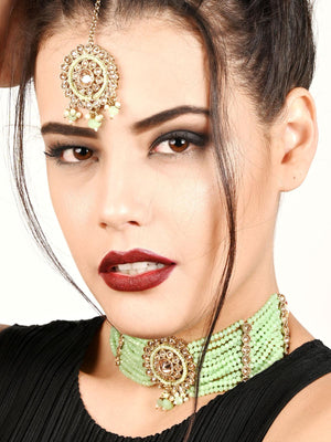 Florina Light Green Choker Necklace Set - Rajwada