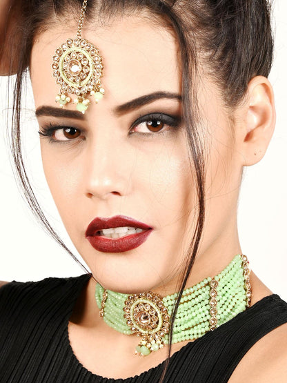 Florina Light Green Choker Necklace Set - Rajwada