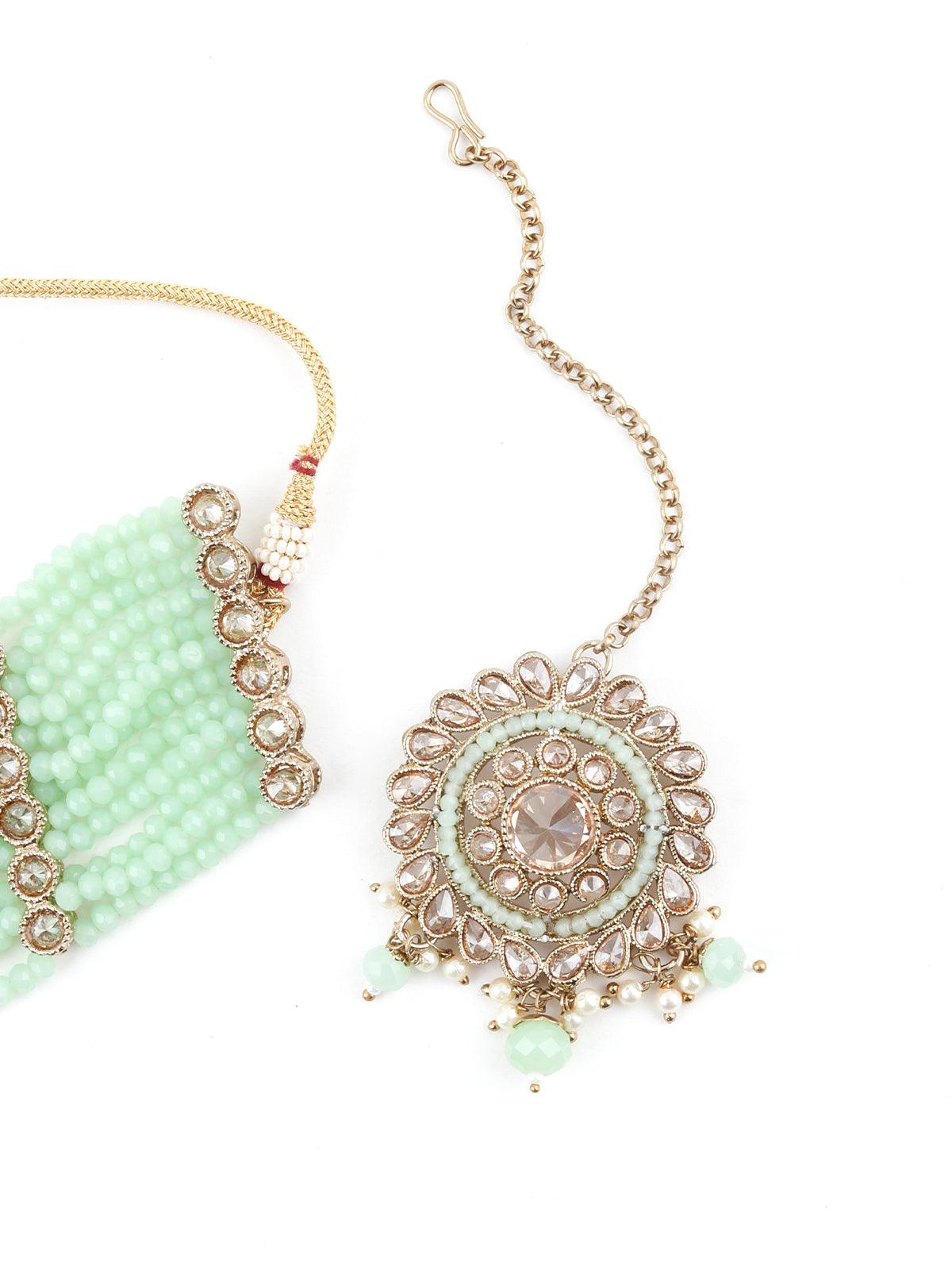 Florina Light Green Choker Necklace Set - Rajwada
