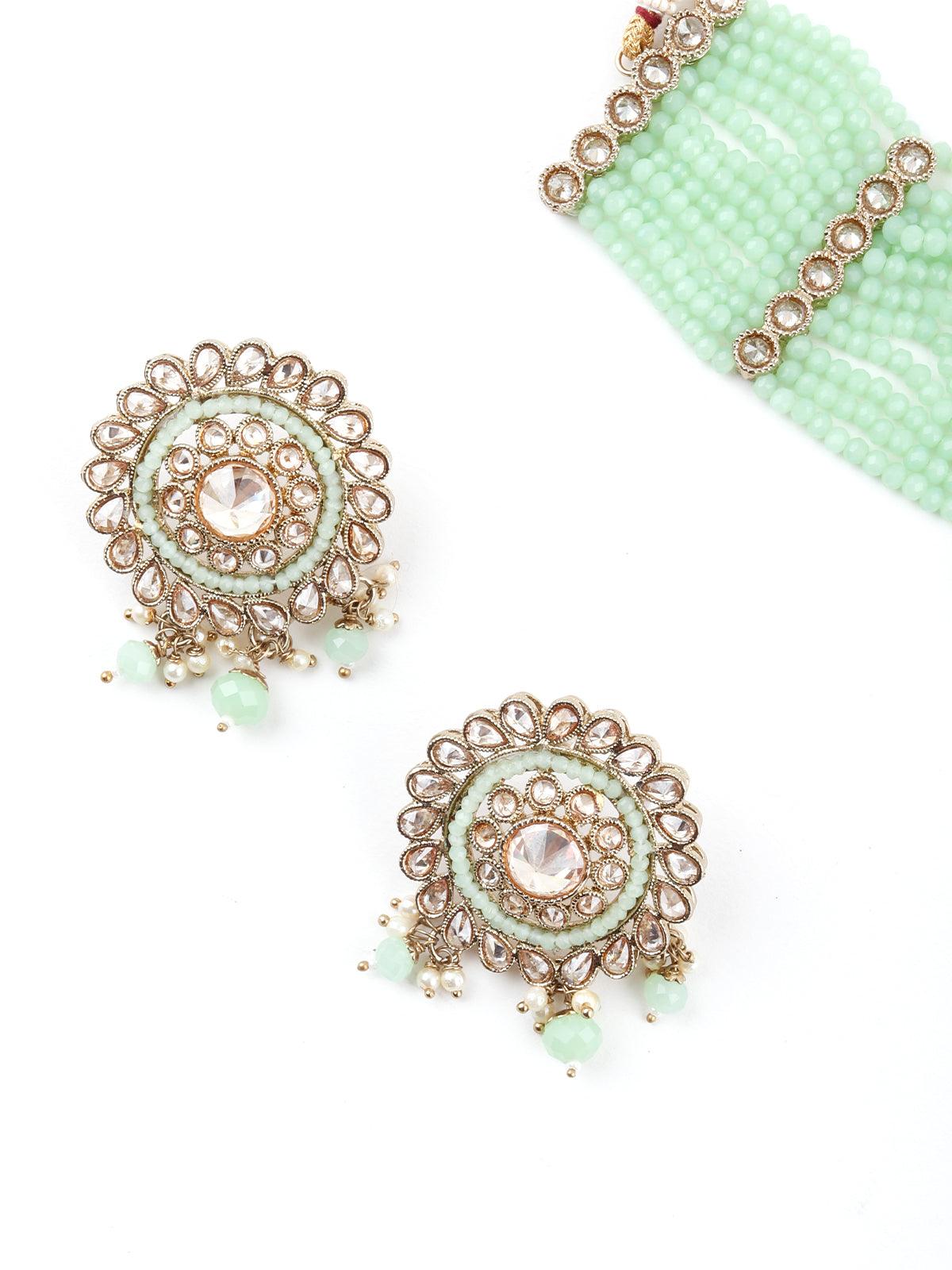 Florina Light Green Choker Necklace Set - Rajwada