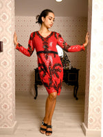 Fully Beaded 'V' Neck Sequence Dress- Red and Black - Rajwada