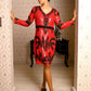 Fully Beaded 'V' Neck Sequence Dress- Red and Black - Rajwada