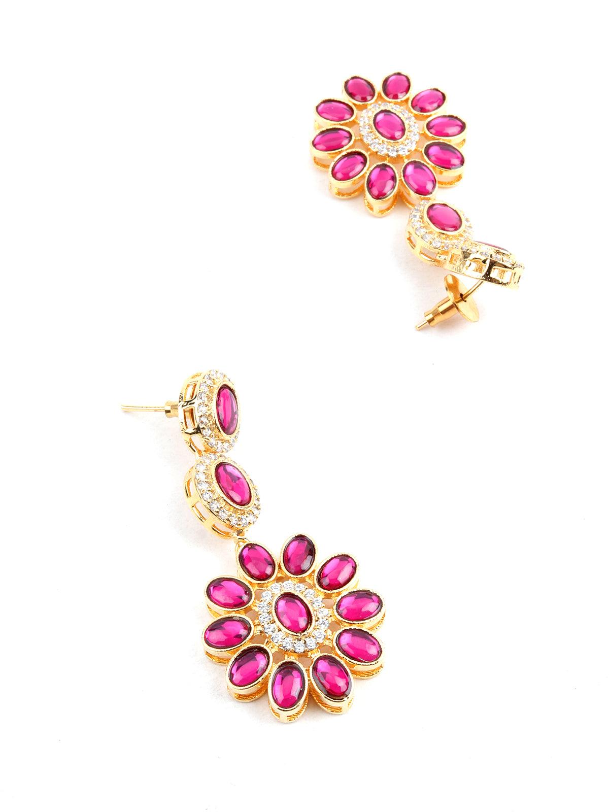Fuscia pink acrylic stone necklace set - Rajwada