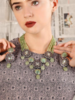 Geometric Mint Green Stone Floral Statement Necklace Set. - Rajwada