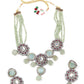 Geometric Mint Green Stone Floral Statement Necklace Set. - Rajwada