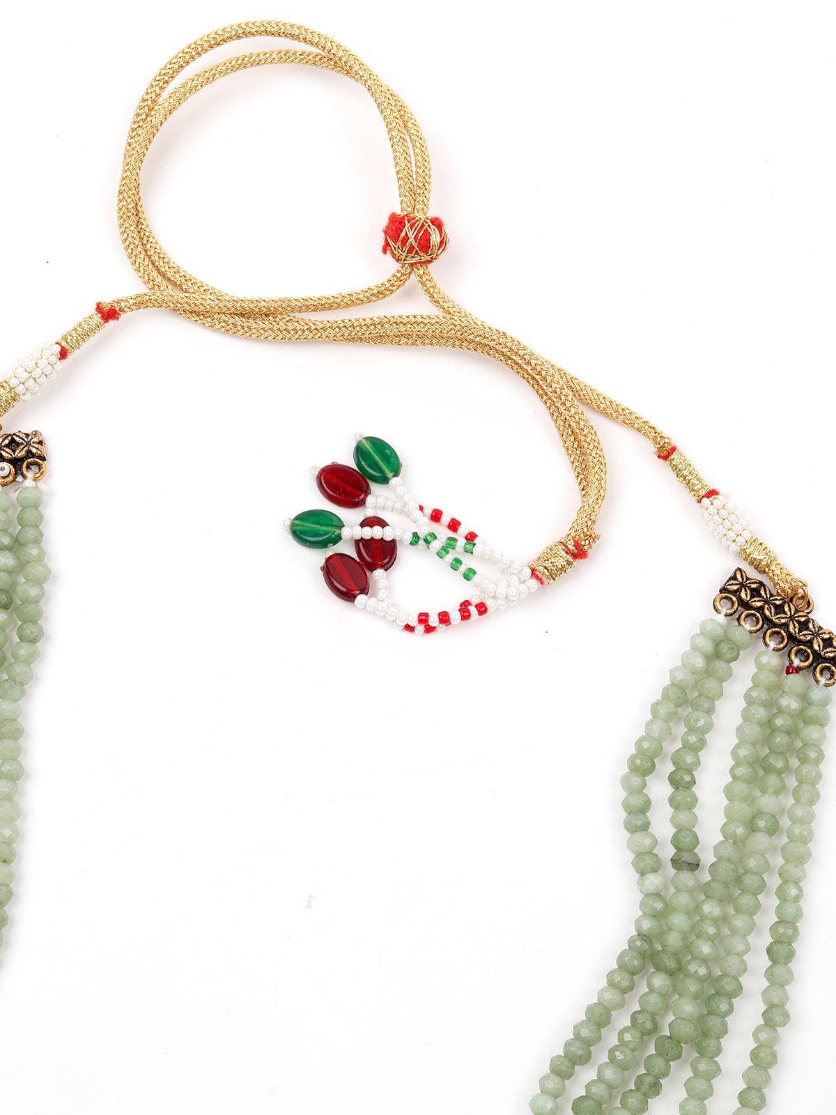 Geometric Mint Green Stone Floral Statement Necklace Set. - Rajwada