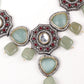 Geometric Mint Green Stone Floral Statement Necklace Set. - Rajwada