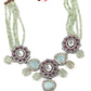 Geometric Mint Green Stone Floral Statement Necklace Set. - Rajwada