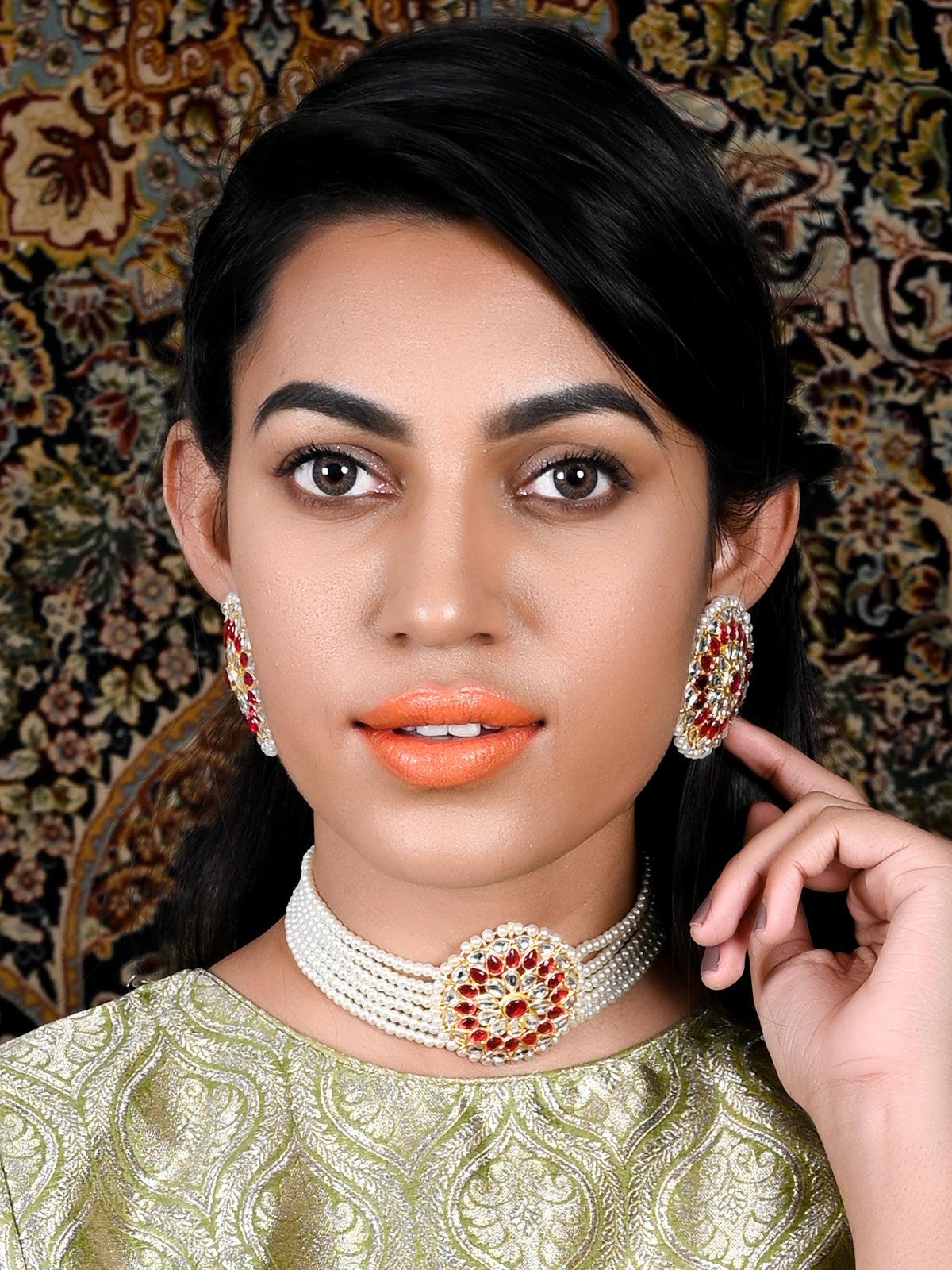 Glamorous White Pearl-kundan Choker Set! - Rajwada