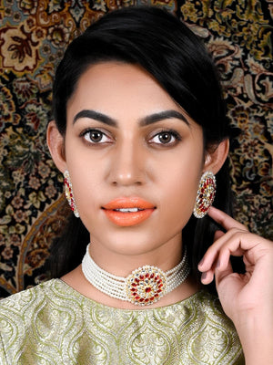 Glamorous White Pearl-kundan Choker Set! - Rajwada