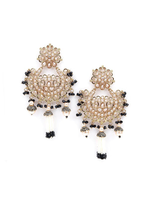 Gold and Black Rhinestone Dangle Earrings - Rajwada