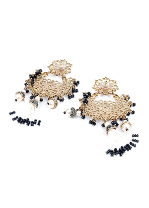 Gold and Black Rhinestone Dangle Earrings - Rajwada