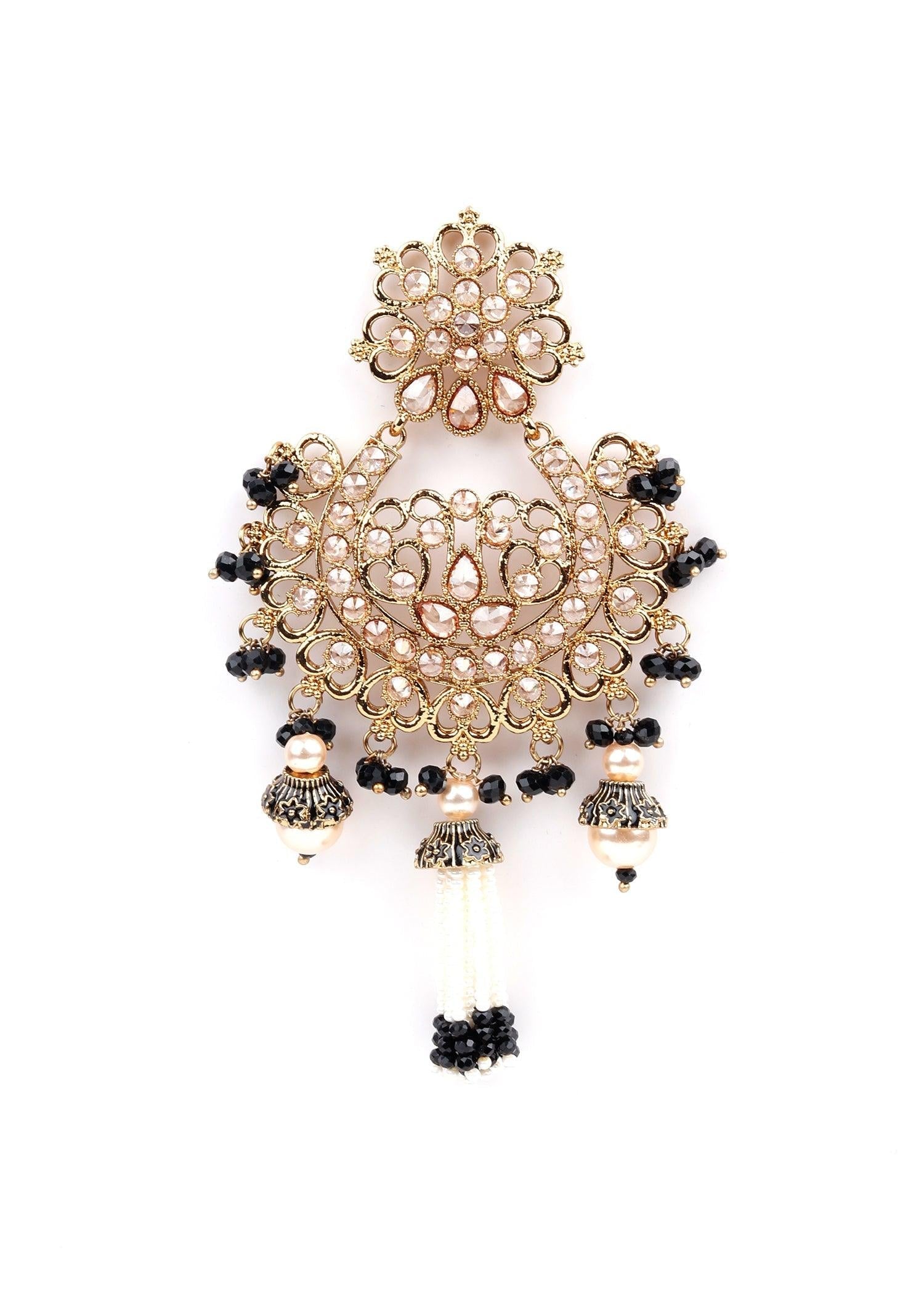 Gold and Black Rhinestone Dangle Earrings - Rajwada