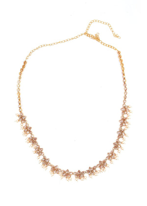 Gold and Pearl Coloured Rhinestone Necklace - Rajwada