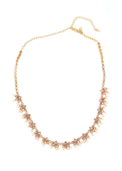 Gold and Pearl Coloured Rhinestone Necklace - Rajwada