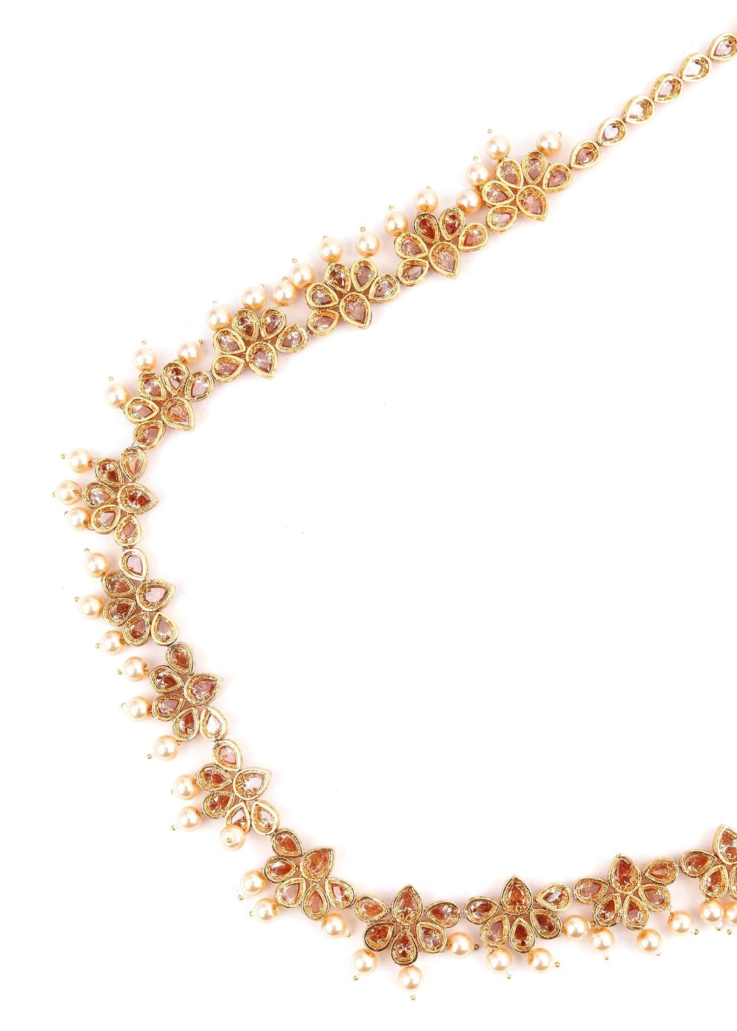 Gold and Pearl Coloured Rhinestone Necklace - Rajwada
