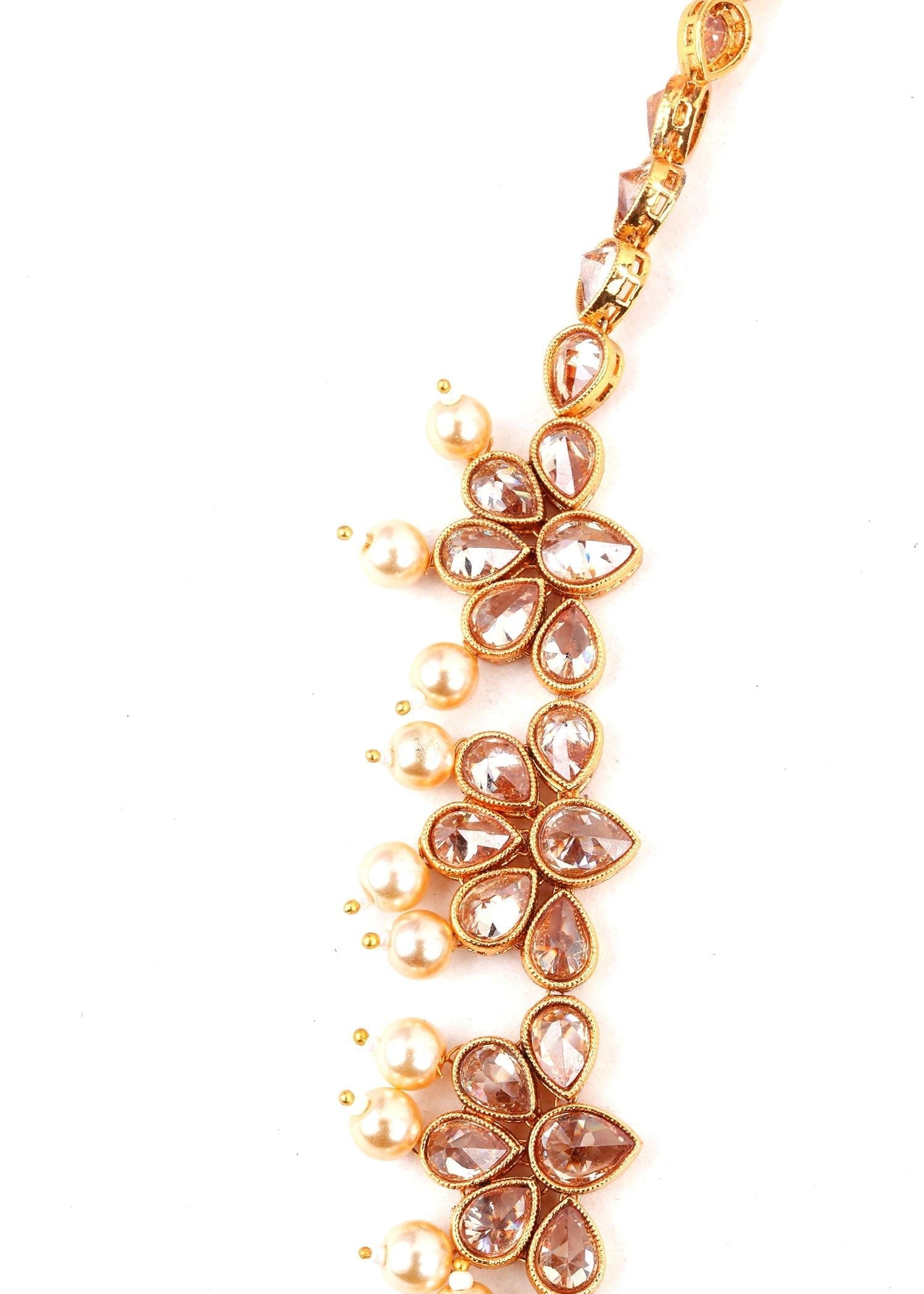 Gold and Pearl Coloured Rhinestone Necklace - Rajwada