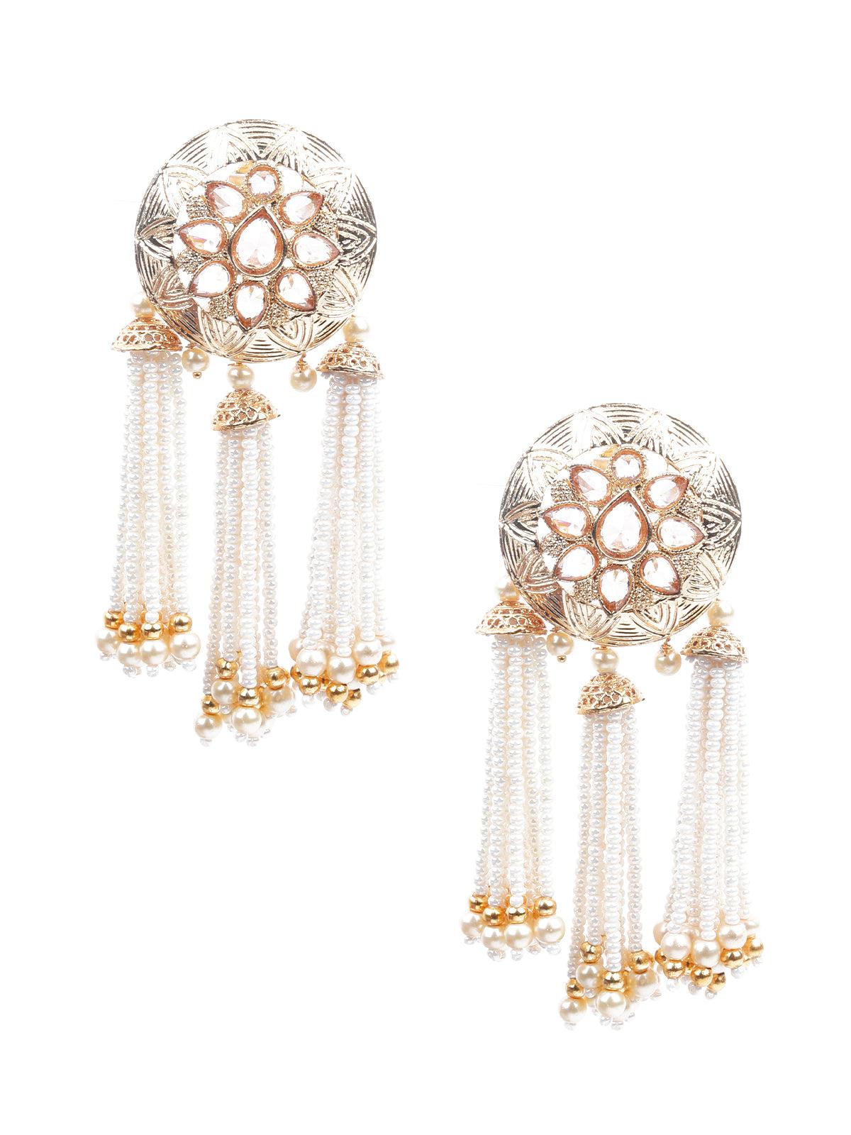 GOLD AND WHITE DANGLER EARRINGS - Rajwada