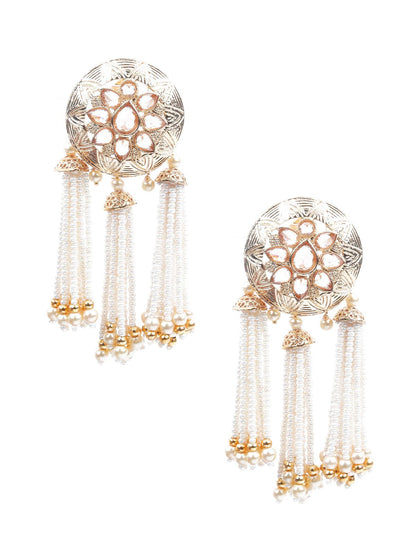 GOLD AND WHITE DANGLER EARRINGS - Rajwada