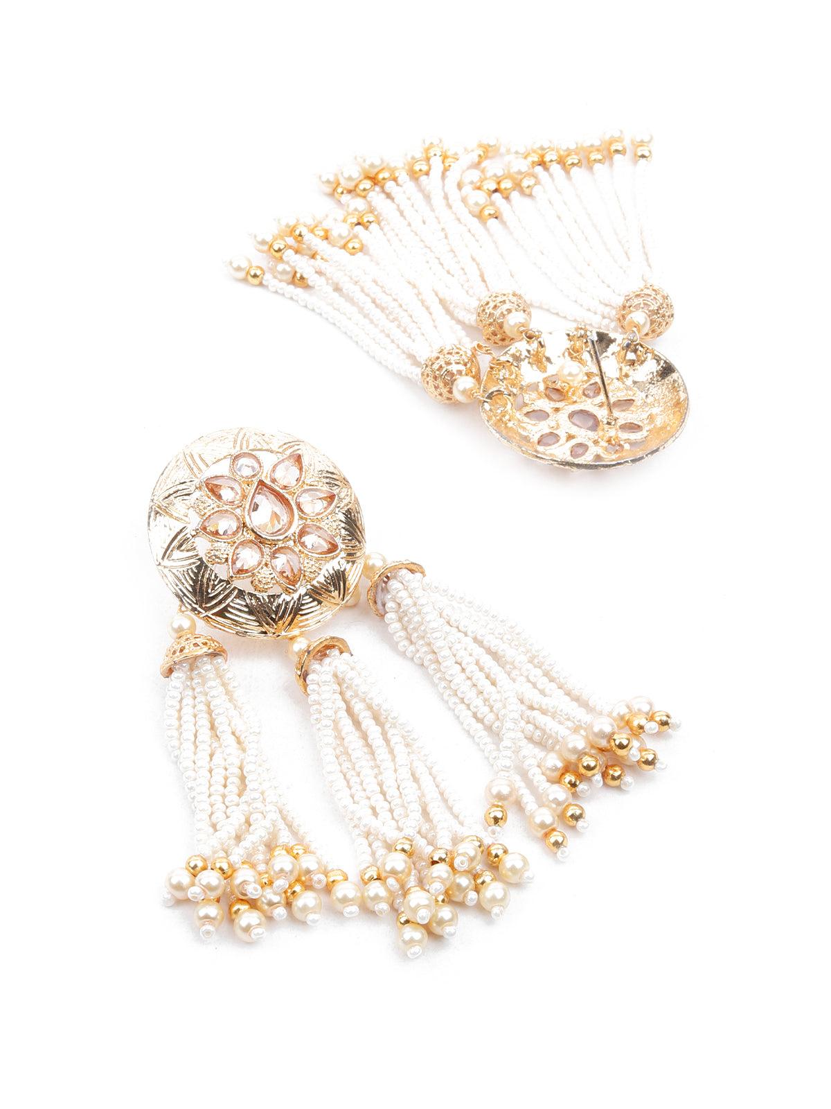 GOLD AND WHITE DANGLER EARRINGS - Rajwada