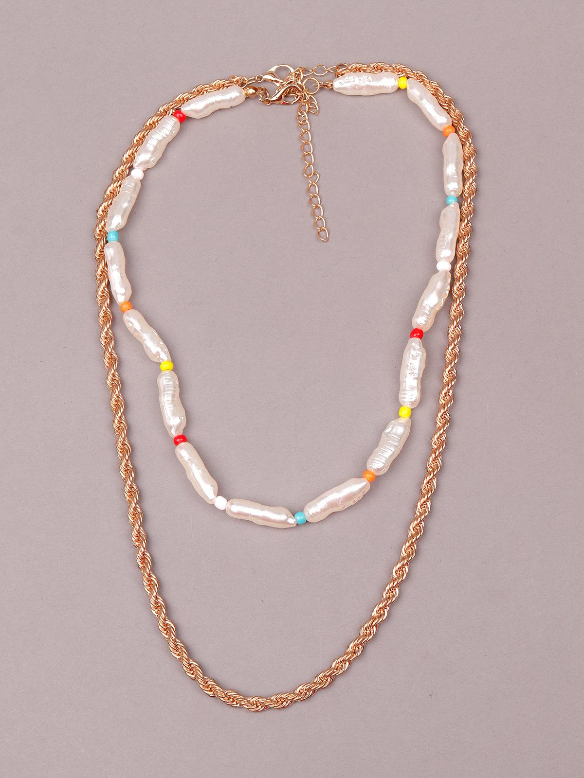 Gold and white layered necklace - Rajwada