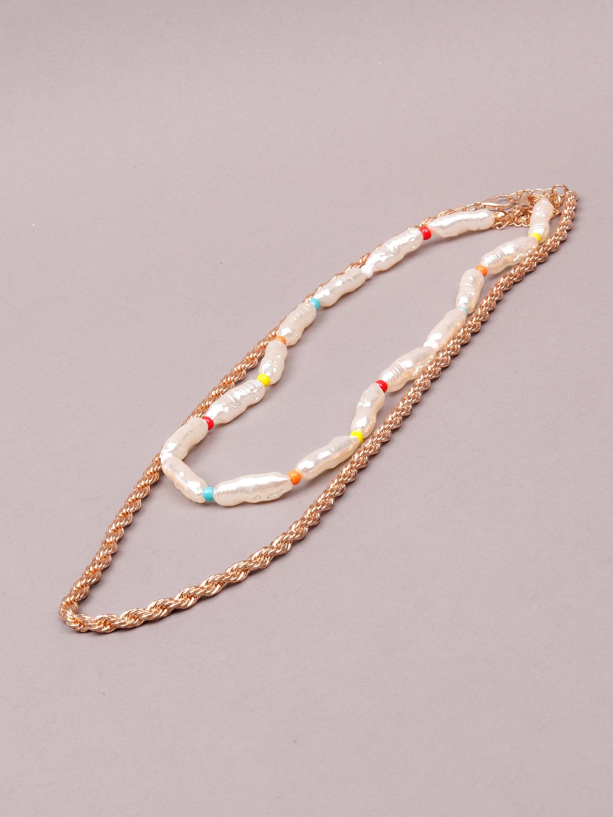 Gold and white layered necklace - Rajwada