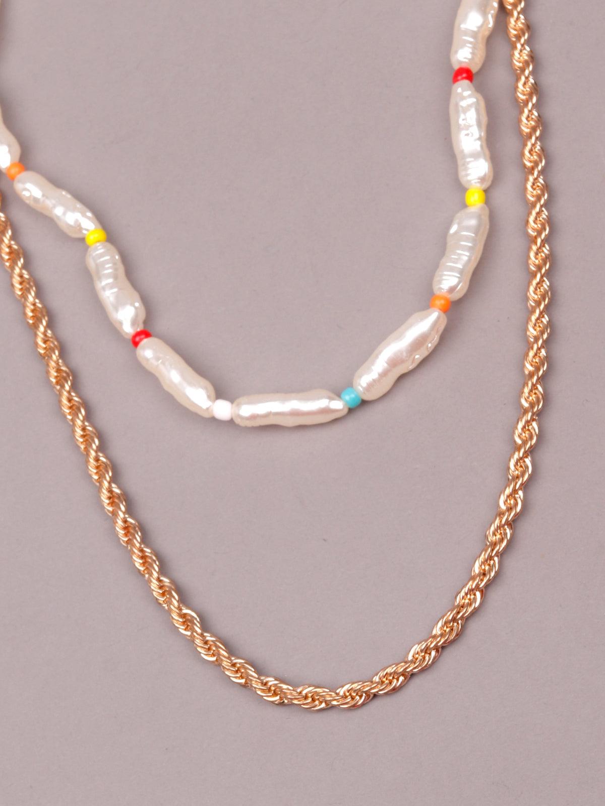 Gold and white layered necklace - Rajwada