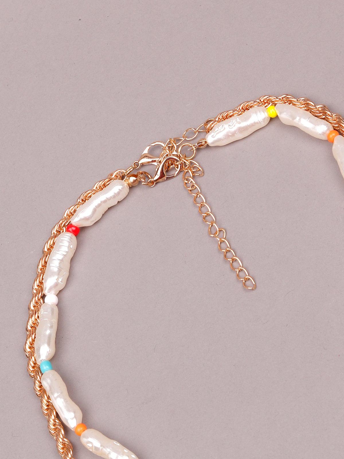Gold and white layered necklace - Rajwada