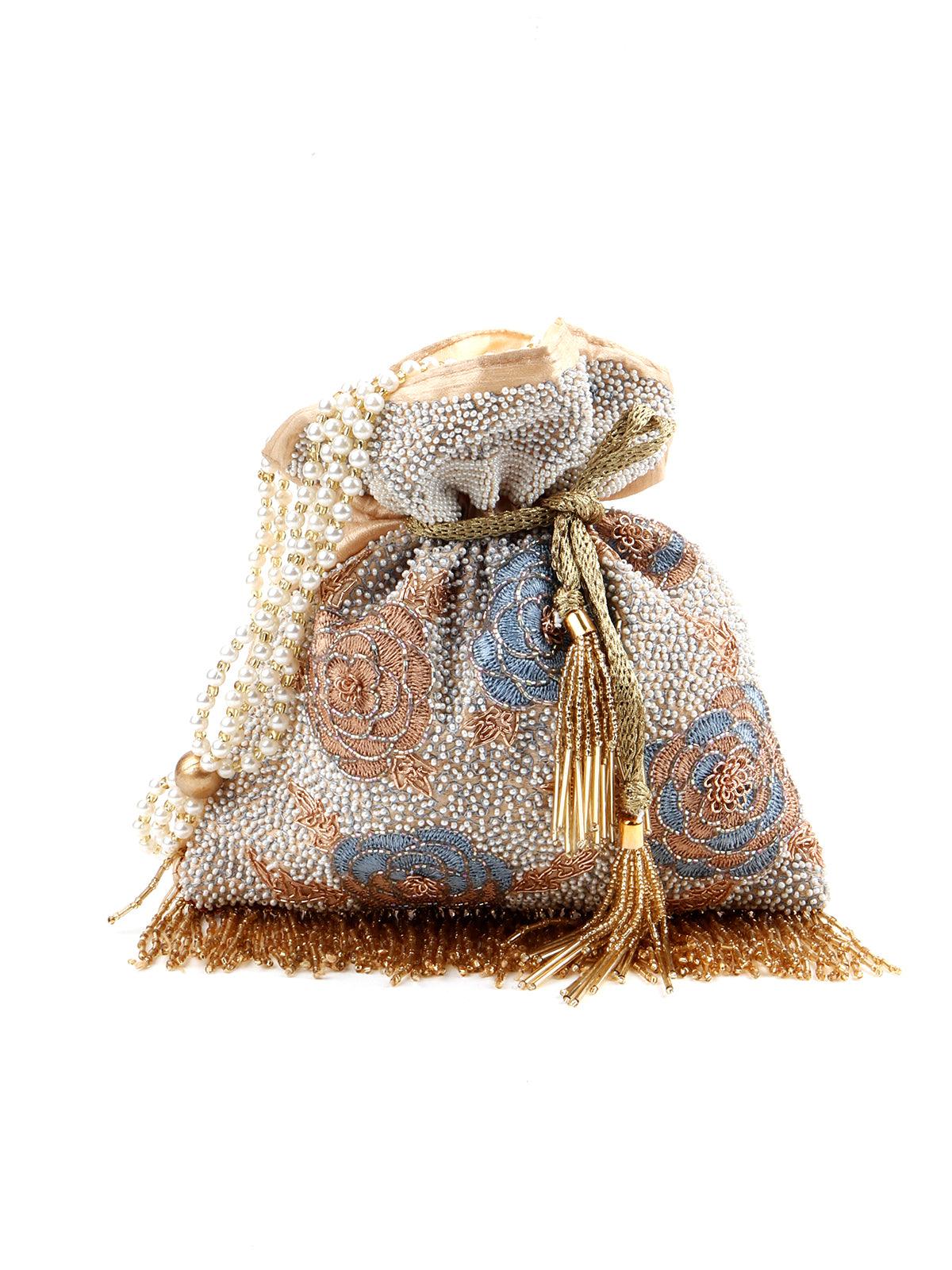 Gold Fringe Tasseled Potli - Rajwada