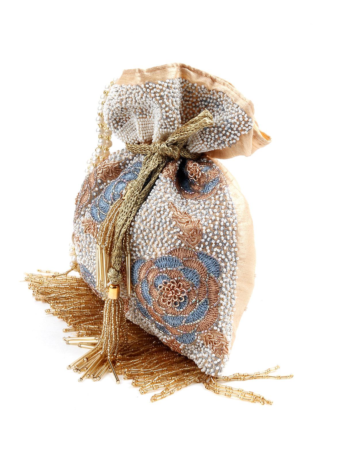 Gold Fringe Tasseled Potli - Rajwada