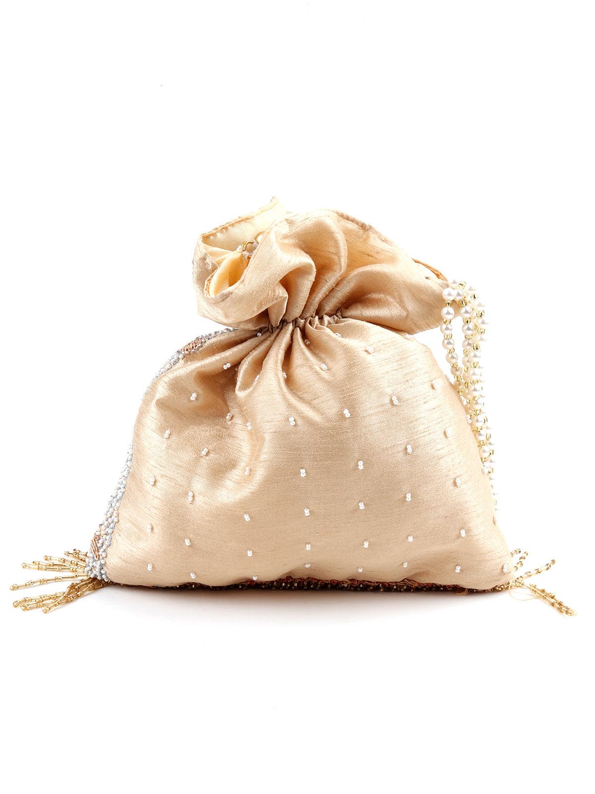 Gold Fringe Tasseled Potli - Rajwada