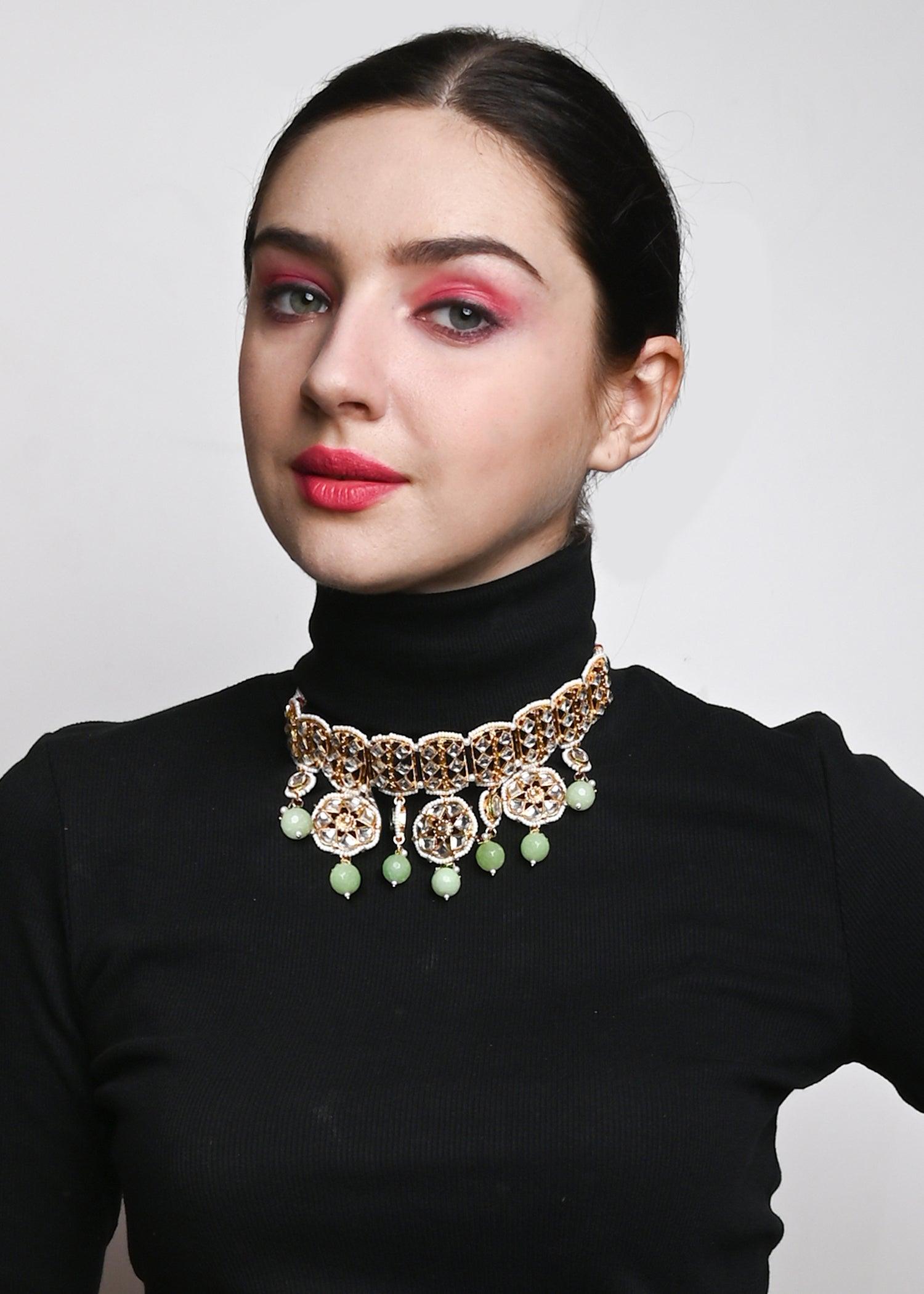 Gold Green Traditional Choker Set - Rajwada