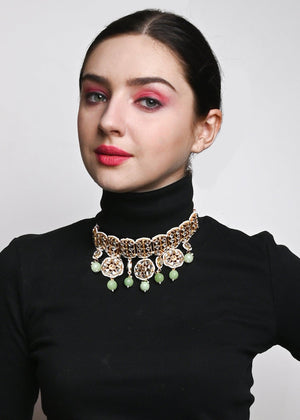 Gold Green Traditional Choker Set - Rajwada