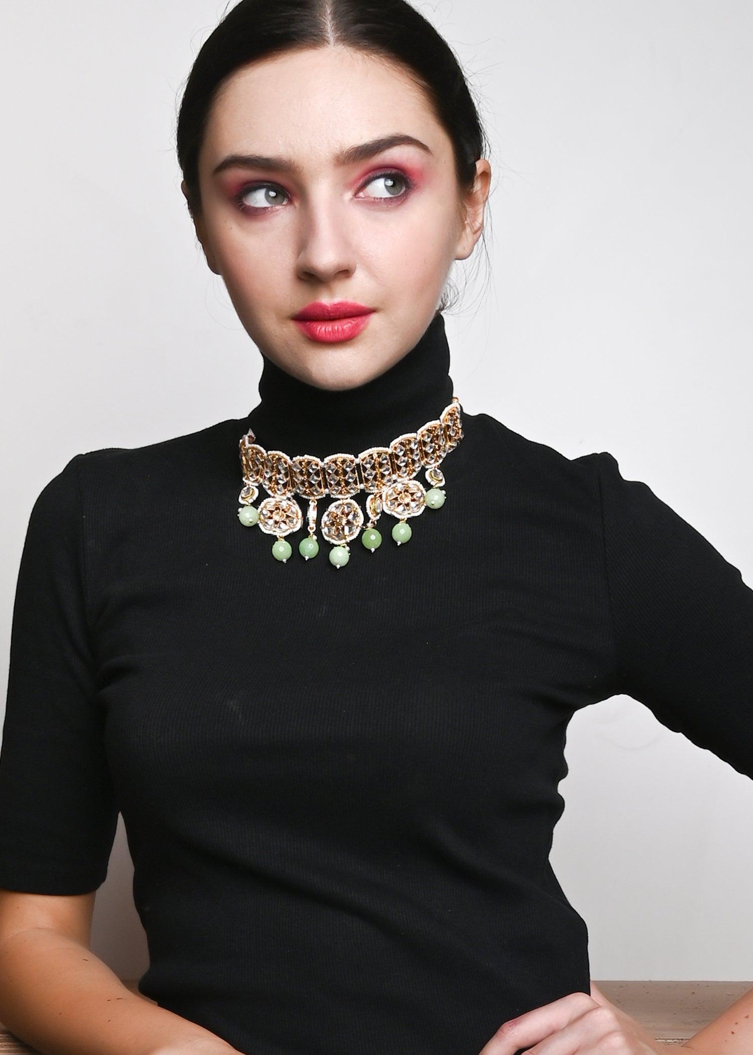Gold Green Traditional Choker Set - Rajwada