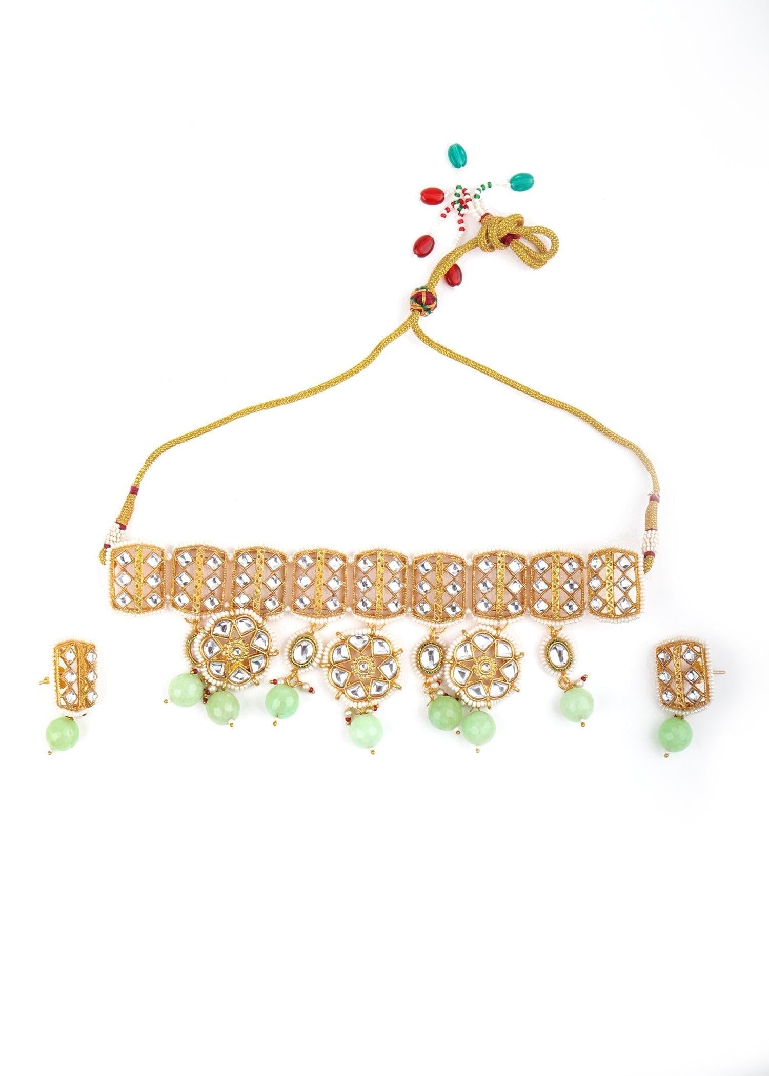 Gold Green Traditional Choker Set - Rajwada