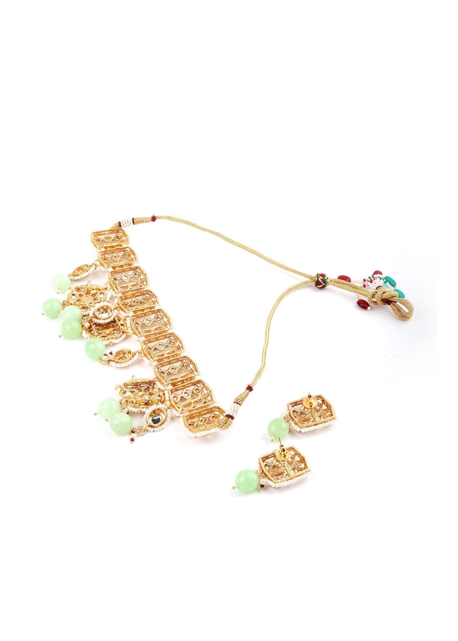 Gold Green Traditional Choker Set - Rajwada