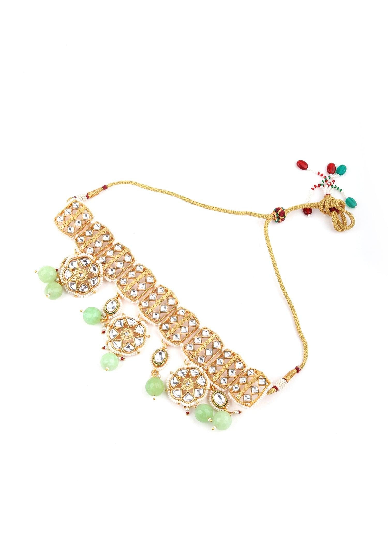 Gold Green Traditional Choker Set - Rajwada