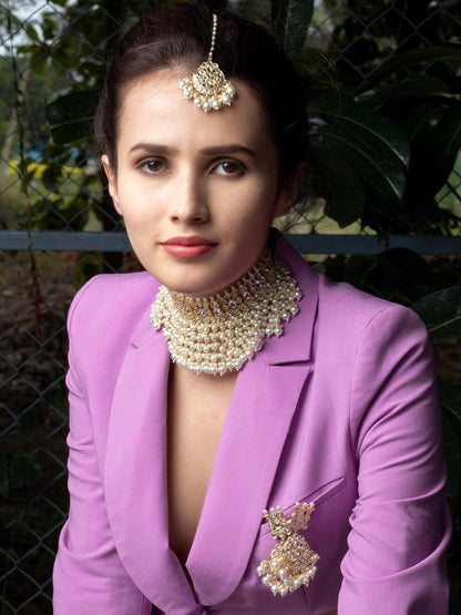 Gold-Plated Kundan And Moti Studded Choker Set - Rajwada
