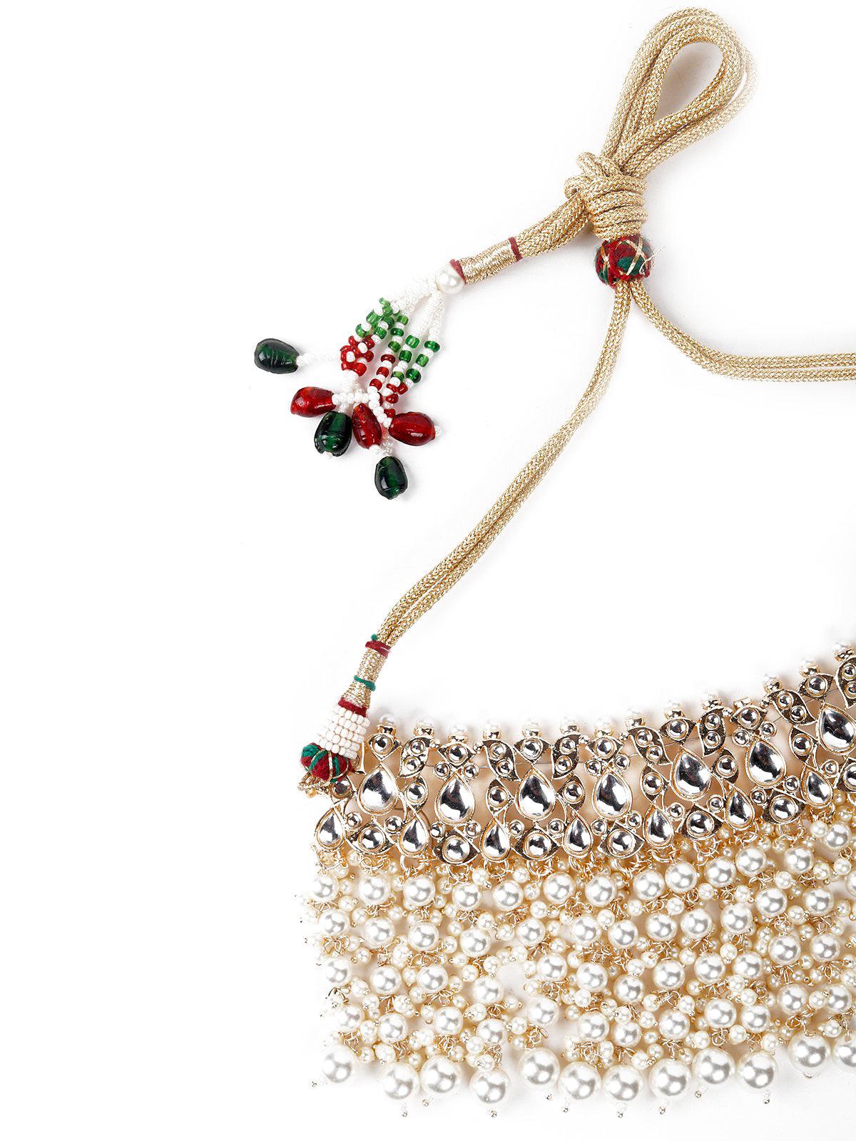 Gold-Plated Kundan And Moti Studded Choker Set - Rajwada